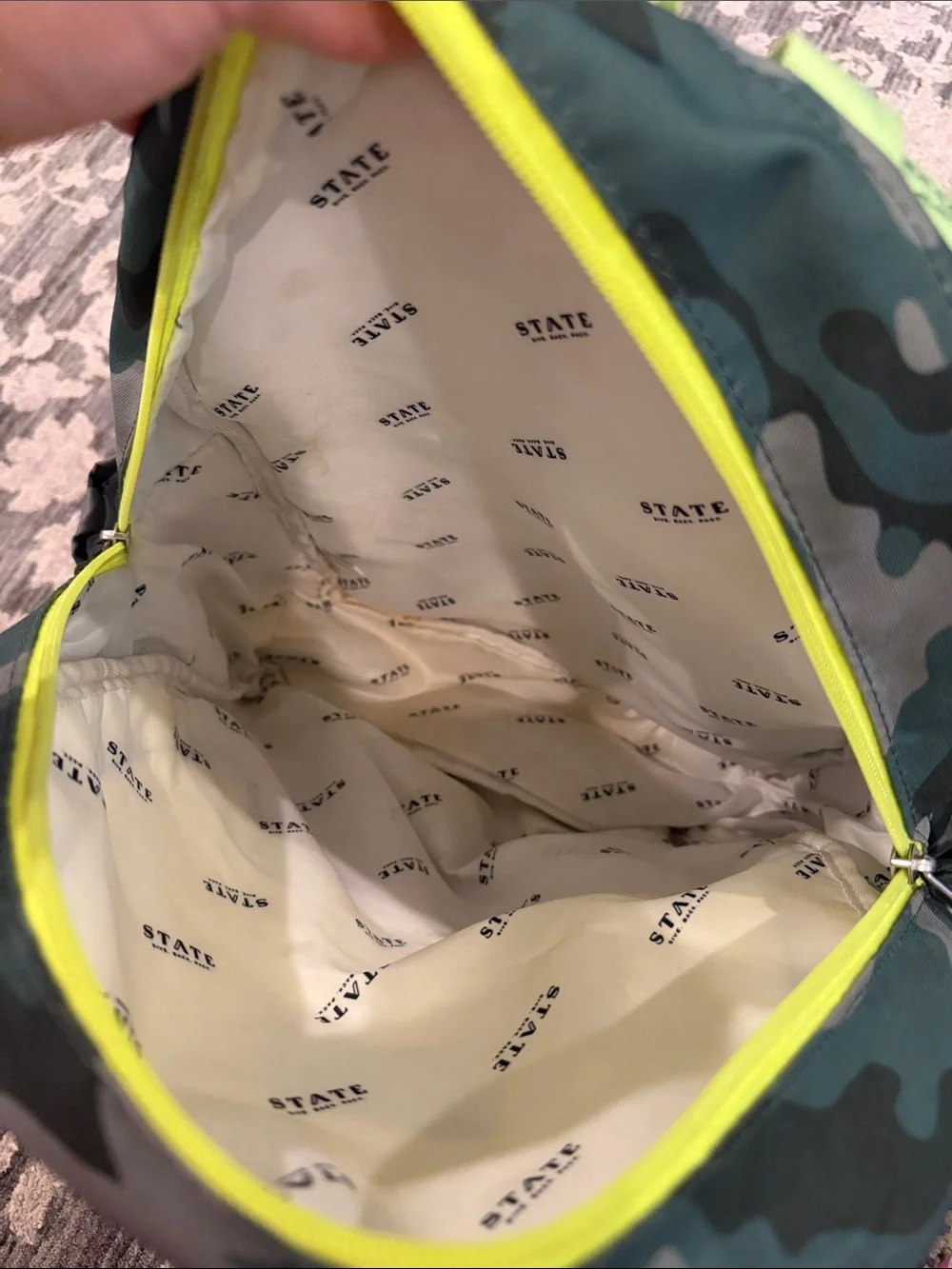 STATE x rockets of awesome kids Camo Backpack with Neon Yellow Front Panel